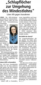 AfA gegen Ausnahmen beim Mindestlohn! Die Ruhrnachrichten Lünen berichten in der Ausgabe vom 09.04.2014!